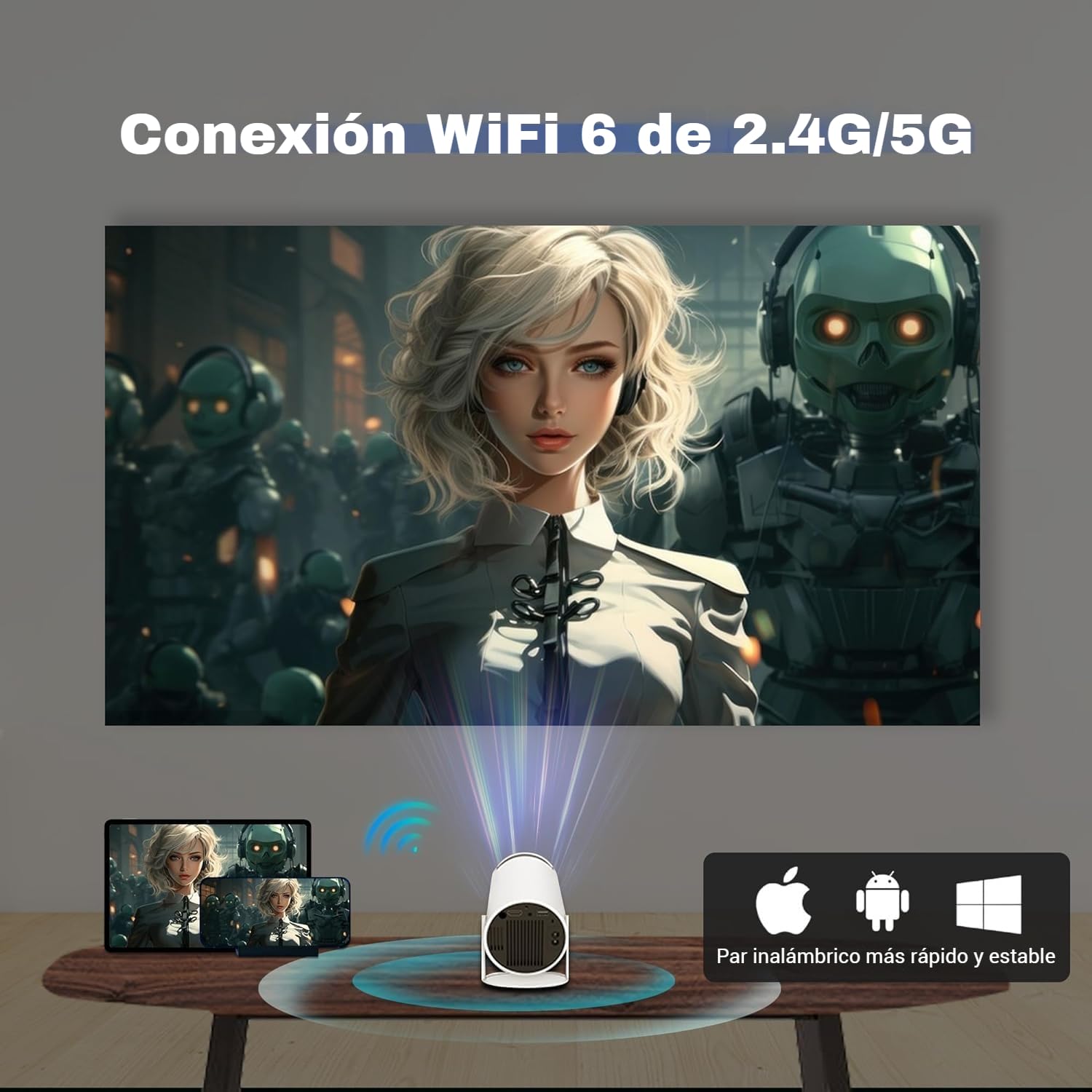 Upgraded 2026 Proyector Portátil, TEKXDD Mini Proyector 4K 250ANSI 8000L | WiFi 6 Bluetooth 5.4 | Android 13 | 180° Rotable, Projector Portable 4K Auto Keystone + Full HD, Built-in Application