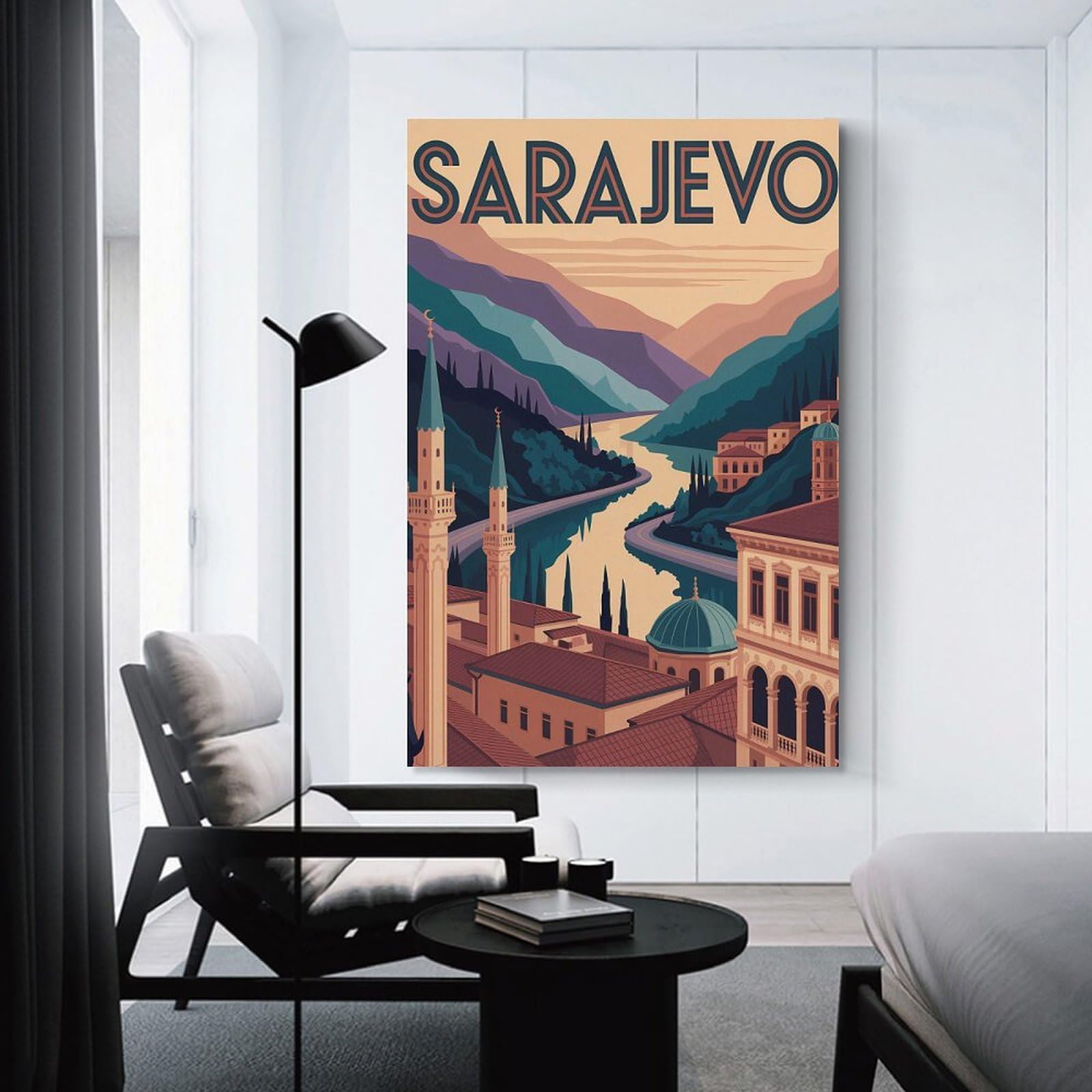 Junmoney Sarajevo Travel Canvas Wall Art, 20x30inch(50x75cm), for Bedroom, Guest Room Or Reading Nook, Decorative Wall Art for Cosy Rooms