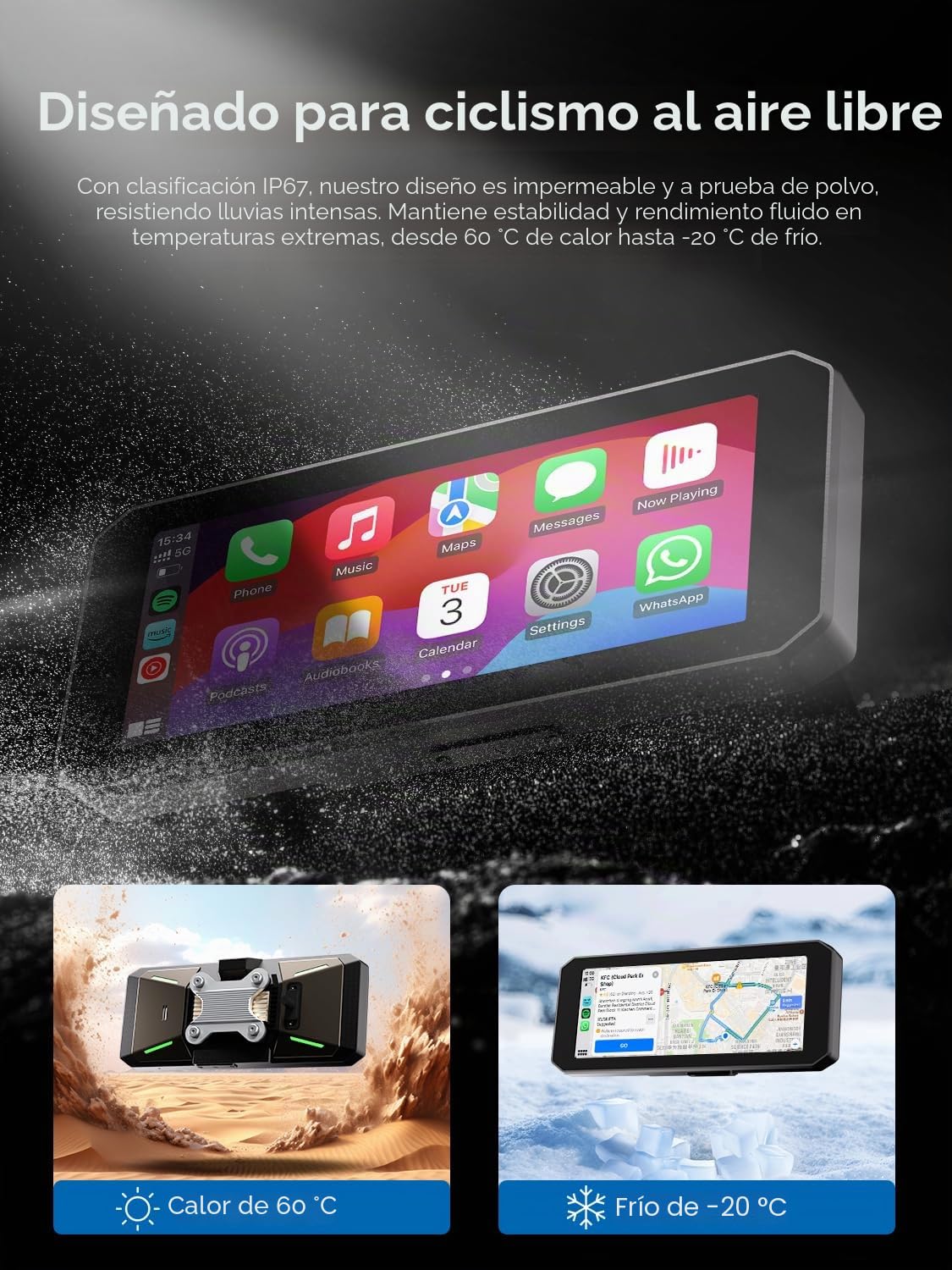 MT7 - Sistema de navegación inteligente para motocicleta, pantalla IPS 60Hz de 6.8 pulgadas, CarPlay y Android Auto, BT 5.2, IP67 impermeable, liberación rápida, cámaras delanteras/traseras y monitor