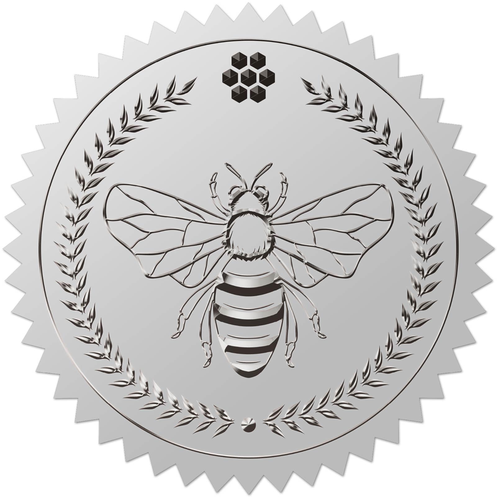 CRASPIRE 408pcs 2 Inch Bees Silver Foil Stickers Garlands Silver Embossed Envelope Seals Stickers Round Self Adhesive Stickers Medal Decoration Label