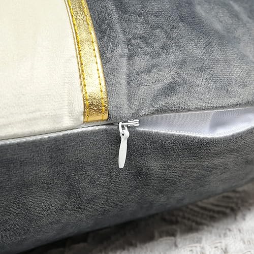 Miniatura 6 de OTOSTAR Juego de 4 fundas de almohada decorativas de 18 x 18 pulgadas, fundas de almohada de terciopelo modernas y acogedoras con cuero dorado,