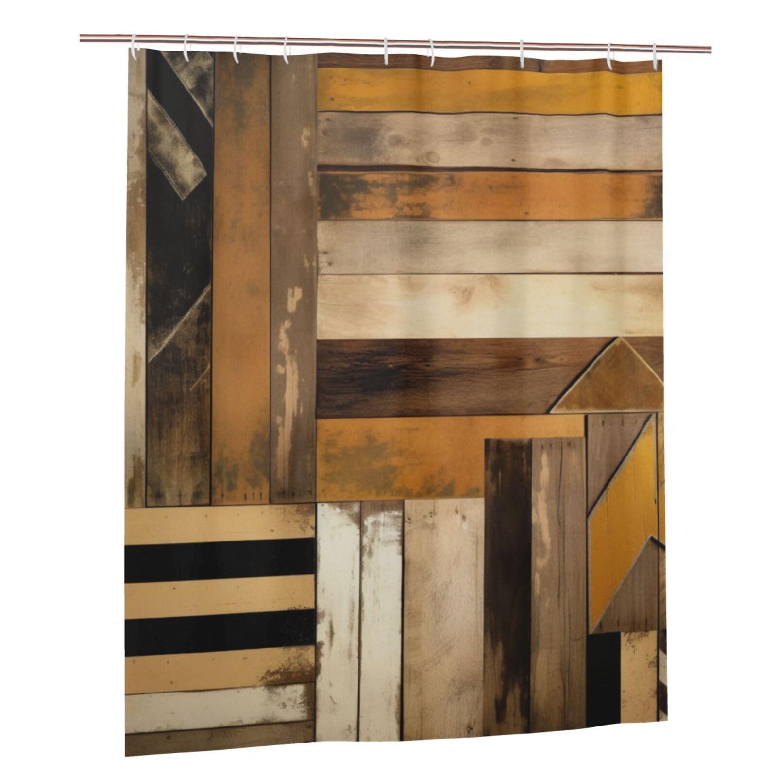 BWWHCCTI Rustic Wooden Printed Shower Curtain With 12 Plastic Hooks Opaque Quick Drying Waterproof Shower Curtains Sets For Bathroom 152x183 Cm
