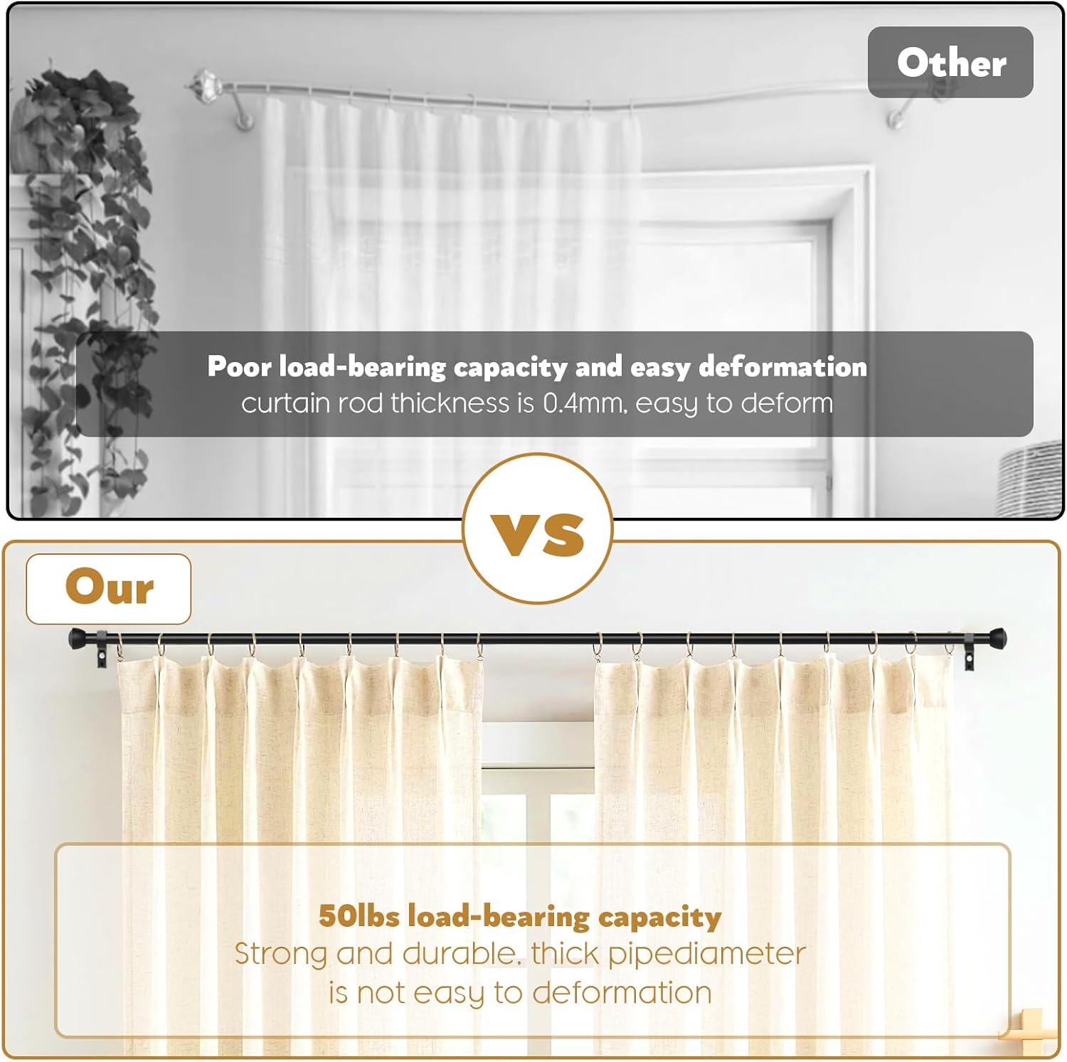 Black Curtain Rods for Windows 120 to 170 - Heavy Duty Drapery Rods with Adjustable Rods and Ball Finials - Ideal Room Divider and Outdoor Rod,32"-168"