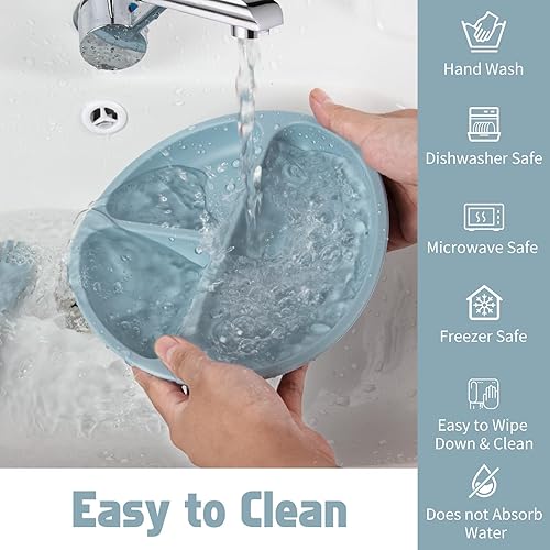 Miniatura 3 de Losecu Juego de alimentación de silicona Suministros de destete LED para bebés con plato, cuenco, babero, cuchara, tenedor, taza para beber sin BPA