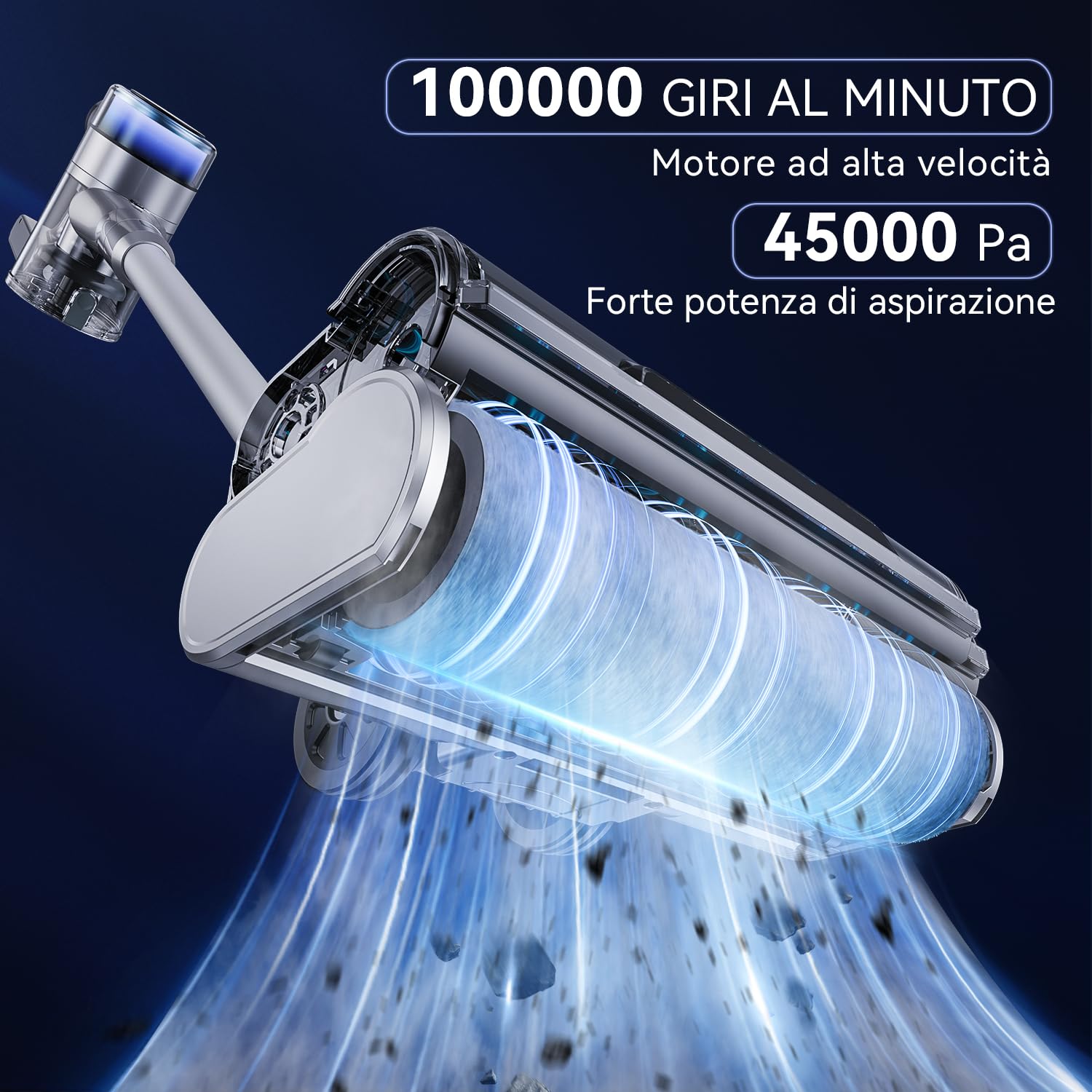 X17 Aspirapolvere Senza Fili, 4-in-1 Scopa Elettrica Senza Fili Tre Potenze di Aspirazione Regolabili, Antigroviglio Aspirapolvere Verticale Potente 45Kpa con Display a LED per Tappeti Pavimenti