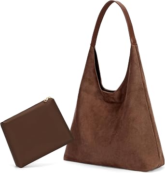 Lushandy Brown Suede Purse Faux Suede Tote Bag Leather Hobo Bags for Women Slouchy Hobo Bag Fall Purse Shoulder Bag
