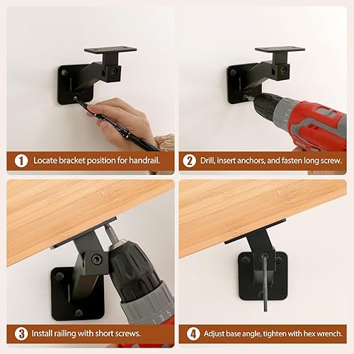 Miniatura 6 de Gyykzz Soportes de pasamanos ajustables para escaleras de interior, paquete de 5 soportes negros para barandillas de escalera de escalera, soportes