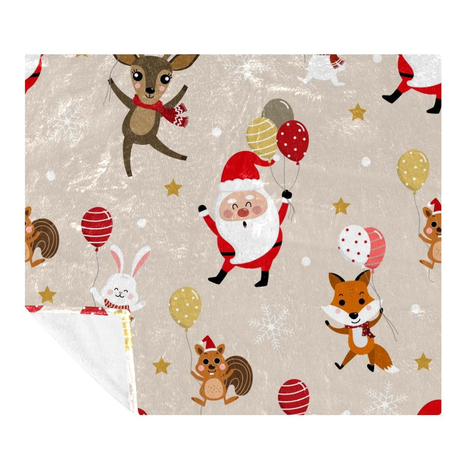 Couverture de Noël en polaire microfibre avec motifs cerf et lapin pour lit