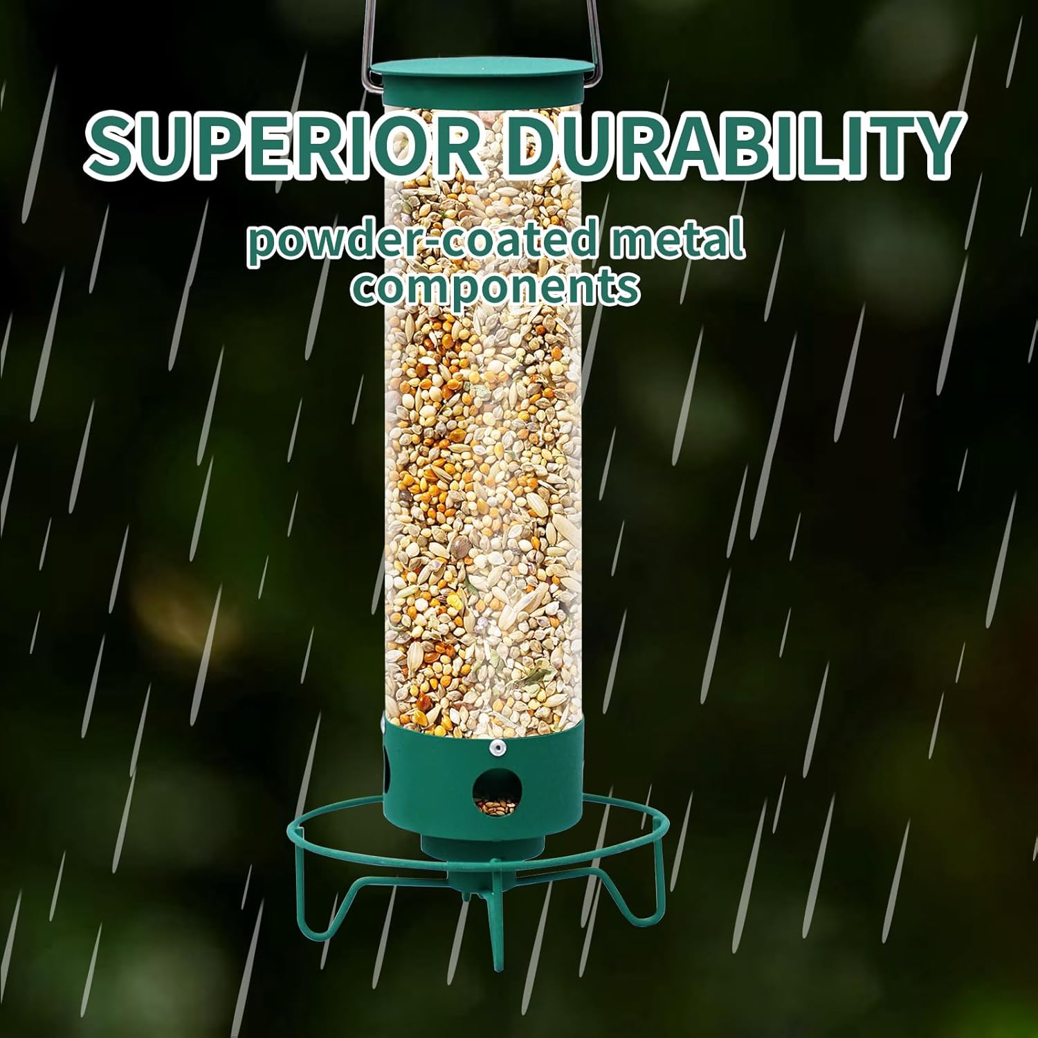 Metal Outdoor Hanging Bird Squirrel Proof Feeder, Equipped with Anti Squirrel Rotating Perch Ring Device, of Tube Bird Feeders On Garden Terraces - Image 6