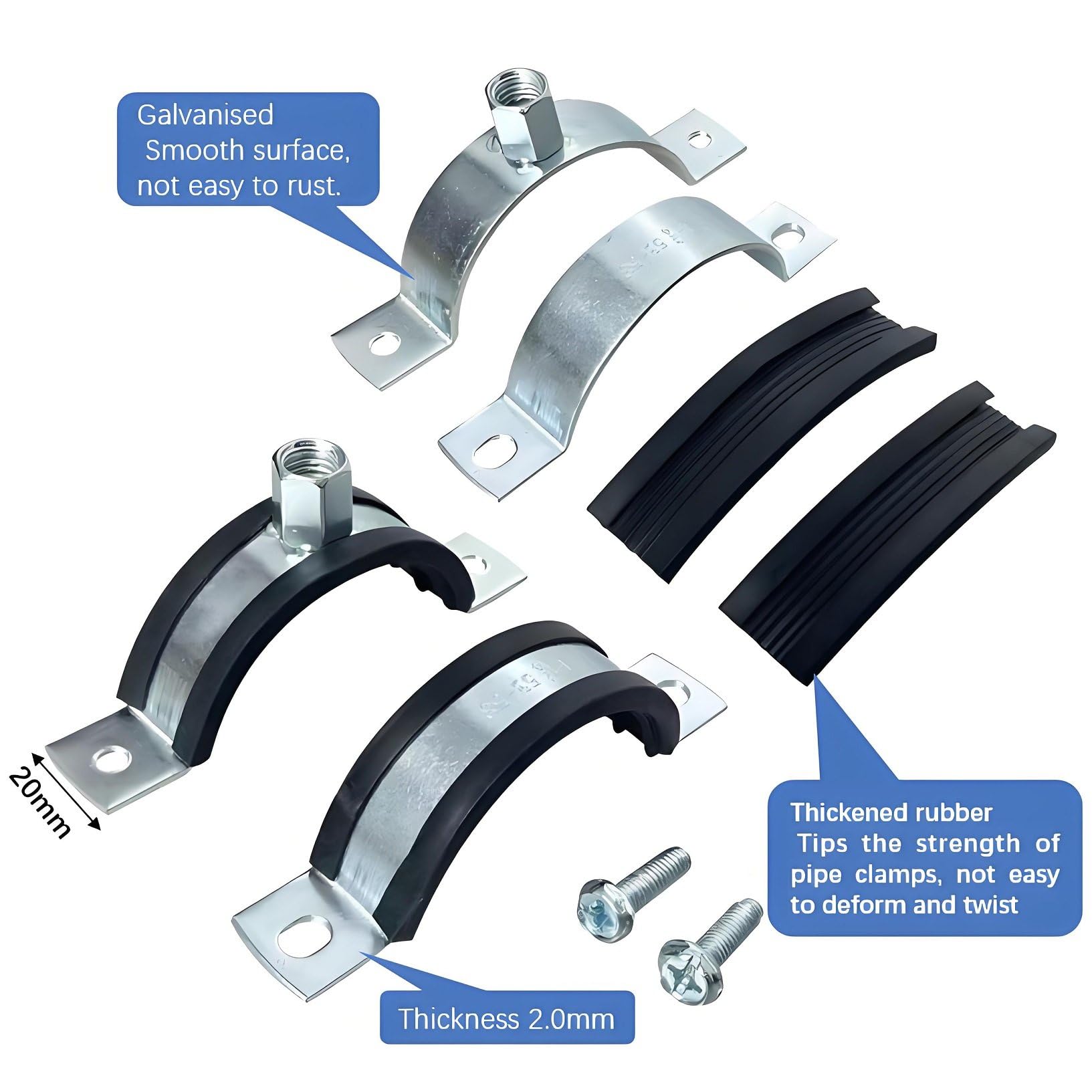 Two Screw Pipe Clamp With EPDM Rubber Lined Split Ring Hangers - Two - View #8