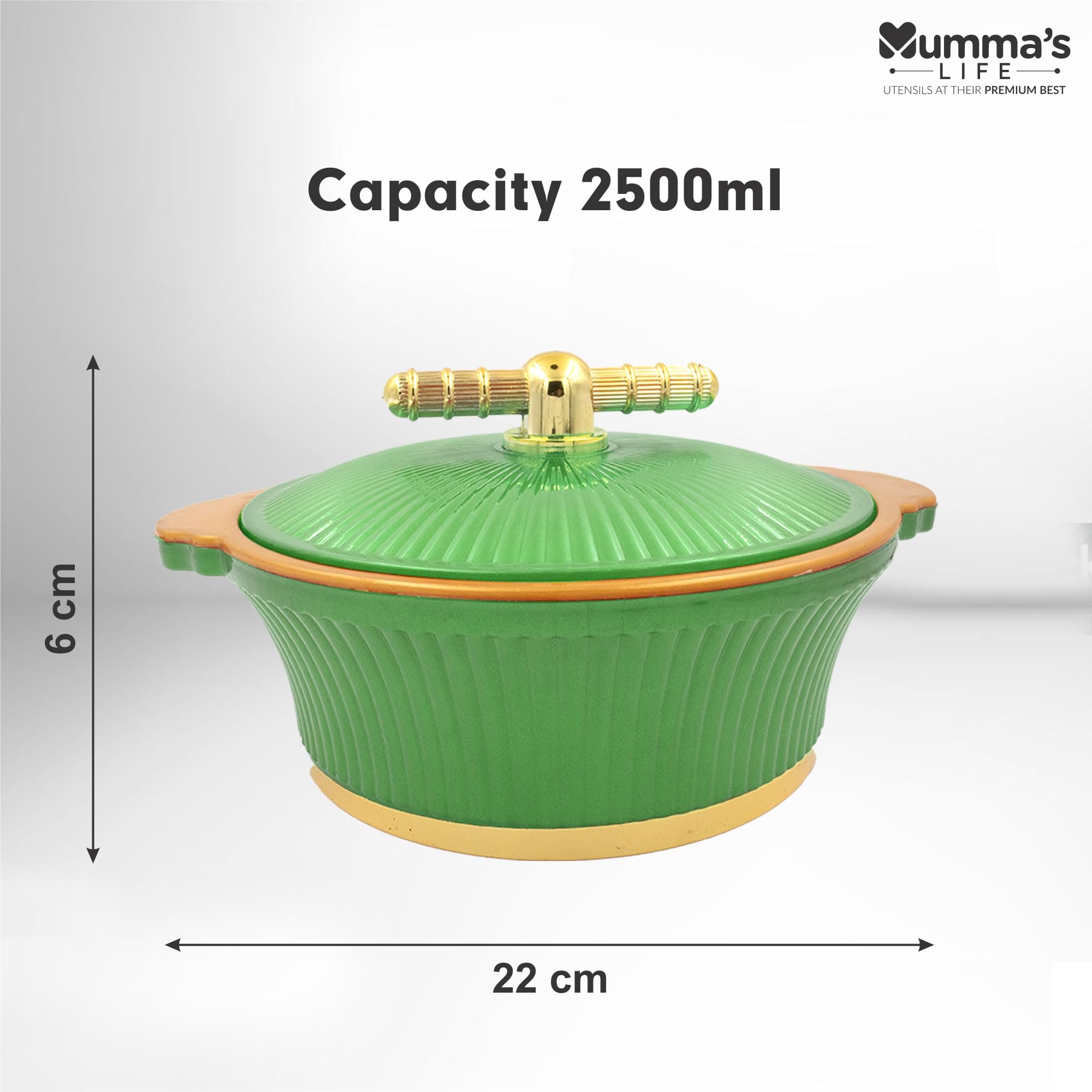 Mumma's LIFE insulated Casserole Hotpot/Chapati Box/Hot Case with Lid Thermoware Casserole Masti (2500ML) (Green) 1