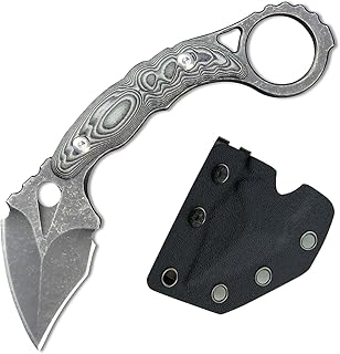 GTK107 Fixed Blade Knife D2 Steel Blade, G10 Handle Claw Knife for Field Camping,Survival EDC Tool Fixed Knives with Kydex Sheath(Green - Gtkii