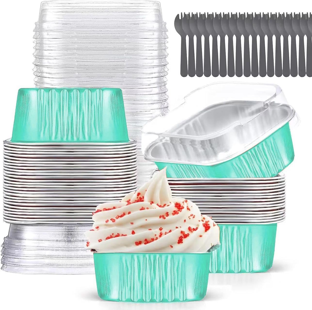 Mini teglie per torte con coperchio (283,5 g, 40 pezzi) 10,2 x 10,2 cm in foglio di alluminio quadrate, pirottini da forno usa e getta, grandi teglie per cupcake grandi, supporti per muffin Jumbo