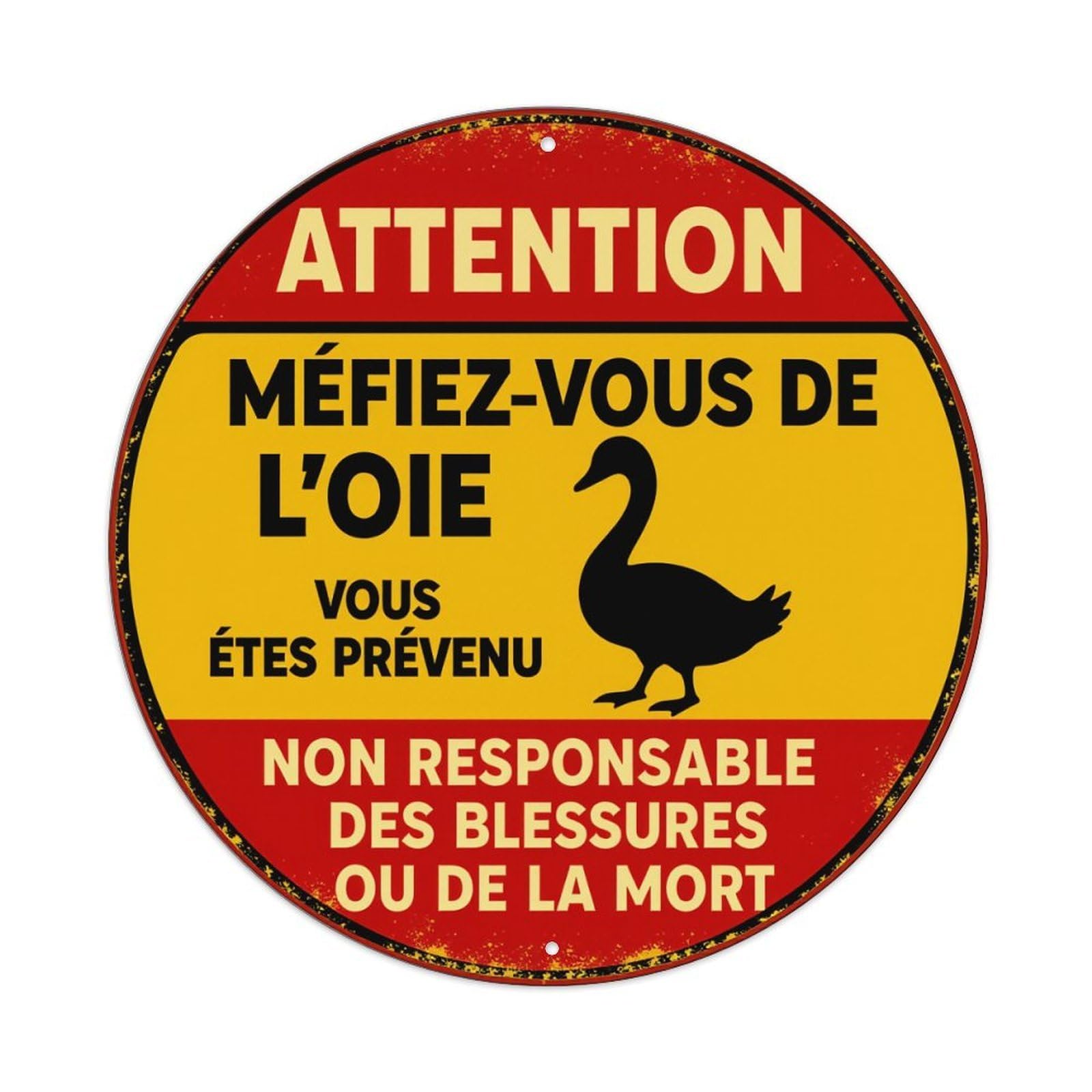 Attention Beware of The Goose Round Tin Sign Vintage Style Metal Sign Home Bar Garden Wall Plaque Decor Metal Poster 8x8 Inch