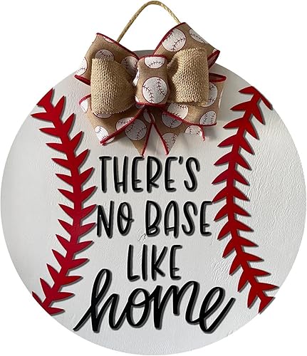 Letrero de bienvenida divertido para puerta delantera, no hay lugar como casa, letrero colgante de béisbol, rústico, vintage, de madera, redondo,