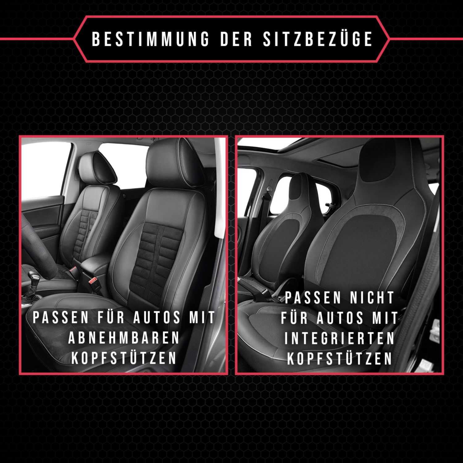 2er Set Autositzbezüge PKW universal | Auto Sitzbezüge Kunstleder Schwarz für Airbag geeignet | für Vordersitze | 1+1 Autositze vorne