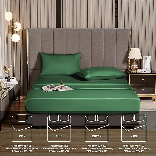 Miniatura 5 de MCO Bedding Queen Bed Sheets Set - Rayon Derived from Bamboo Sheets - Cooling Breathable Bedding Set with 16" Deep Pocket (4 Pieces, Queen, Forest