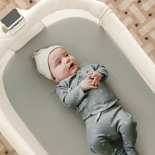 Vista 51 de Juego de 2 sábanas elásticas ultra suaves para moisés, ajuste universal para moisés, cesta de moisés, colchón rectangular ovalado, seguro y cómodo