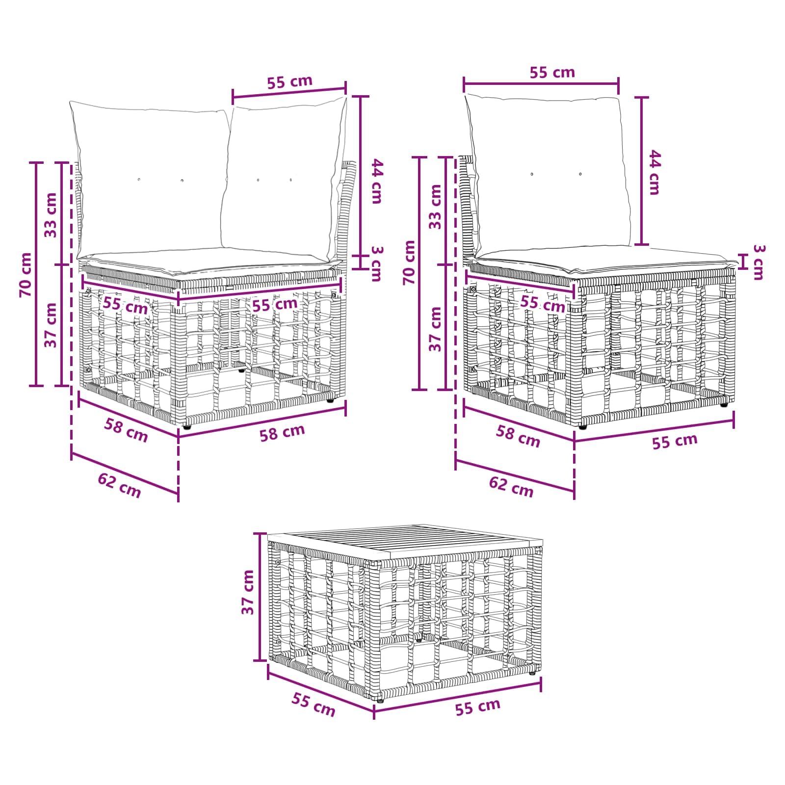 Ensemble de canapés d extérieur 5 pcs Blanc Naturel crème Poly Rattan Coussins Polyester Plateau Table Acacia 55 x 55 x 37 cm pour Jardin Patio détente
