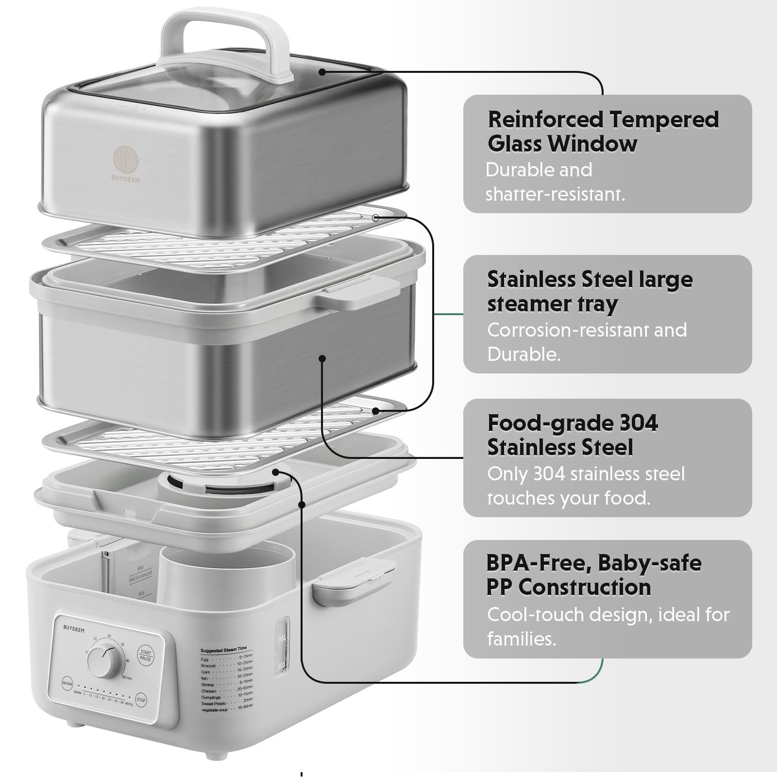 BUYDEEM Electric Food Steamer - 10.6L, 7 Timings -3