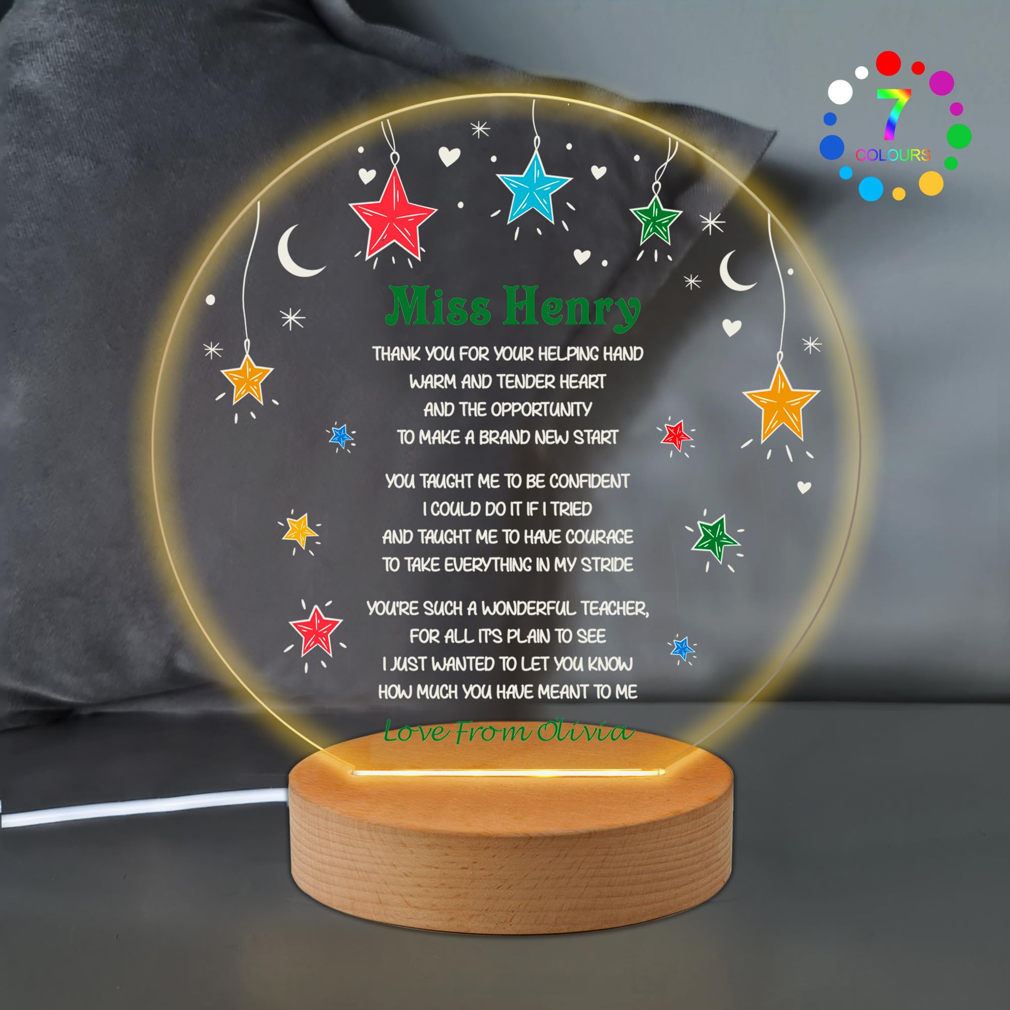 EDSG Persoanlised Teacher Gifts for Women Men 7 Colors Night Light Thank You Teacher Gifts Light Up Night Light Thank You Best Teacher Gifts for Nursery End of Term Gifts (Design 4)
