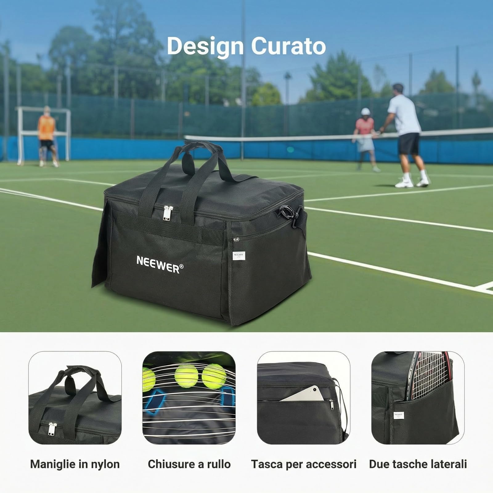 NEEWER TB03B Borsa Porta Palline Tennis, Cestello da Trasporto per Tramoggia di Raccolta Pieghevole in Poliestere con Tasche Laterali per Raccoglitore Palline TB01S, Max 120 Ball, Solo Sacca Inclusa