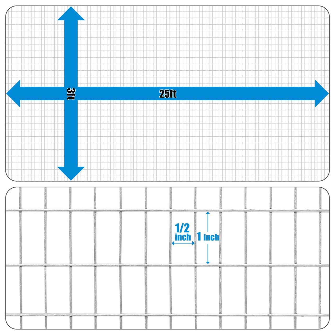 Fencer Wire Galvanized Welded Fence Wire 16 Gauge Mesh Size 1" x 1/2" (36-Inch x 25 ft.)