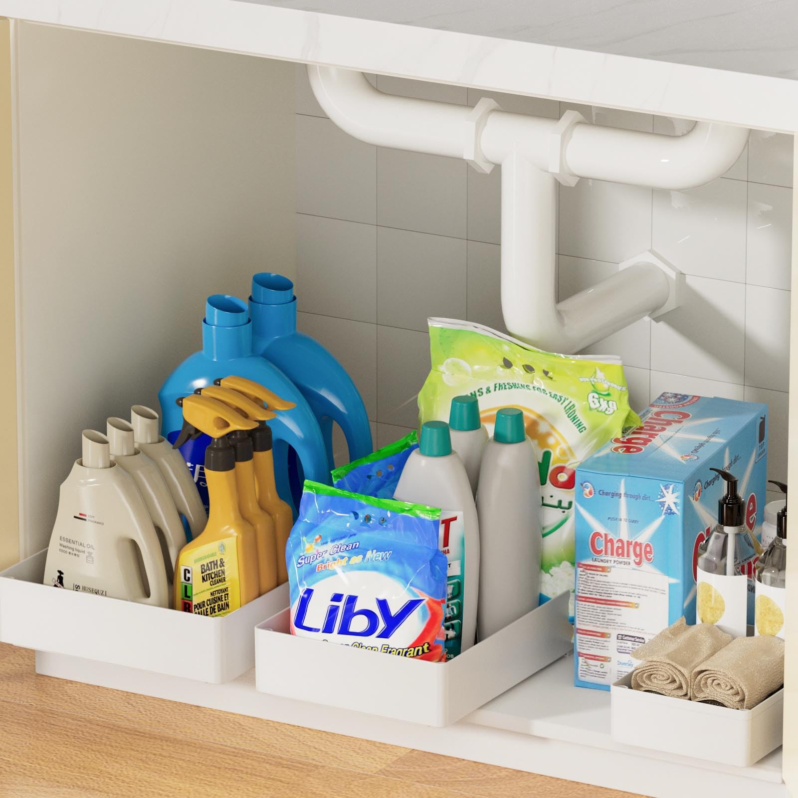 Creahaus Lot de 3 tiroirs coulissants avec glissières en métal, 3 tailles de tiroirs coulissants lisses pour armoires de cuisine, salle de bain, garde-manger, étagères