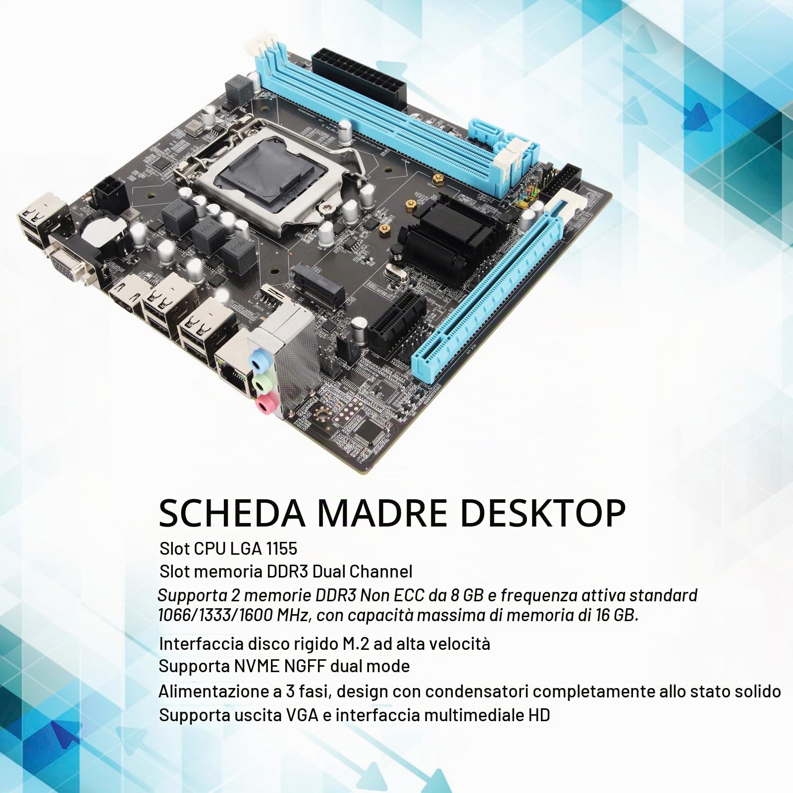 GOWENIC Scheda Madre Desktop H61 LGA 1155 Scheda Madre da Gioco ATX I3, I5, I7 Pentium Celeron, DDR3 a Doppio Canale HDMI VGA 1000M LAN, SATA 2.0, USB, M.2 NVMe NGFF