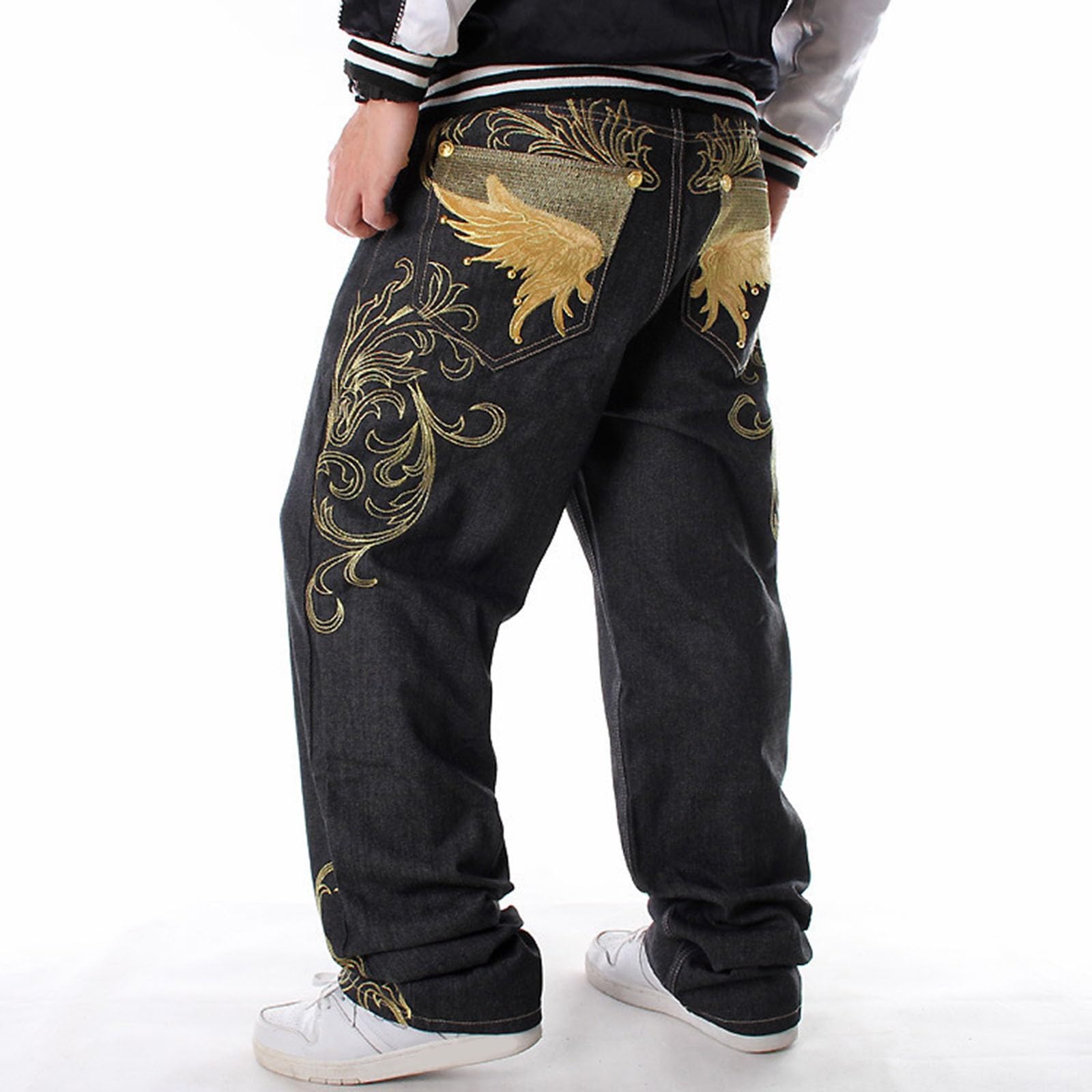 Pantalones de Mezclilla Hombre Estilo Urbano Hiphop Baile Callejero Estampado Casual Corte Recto Lavado Ancho