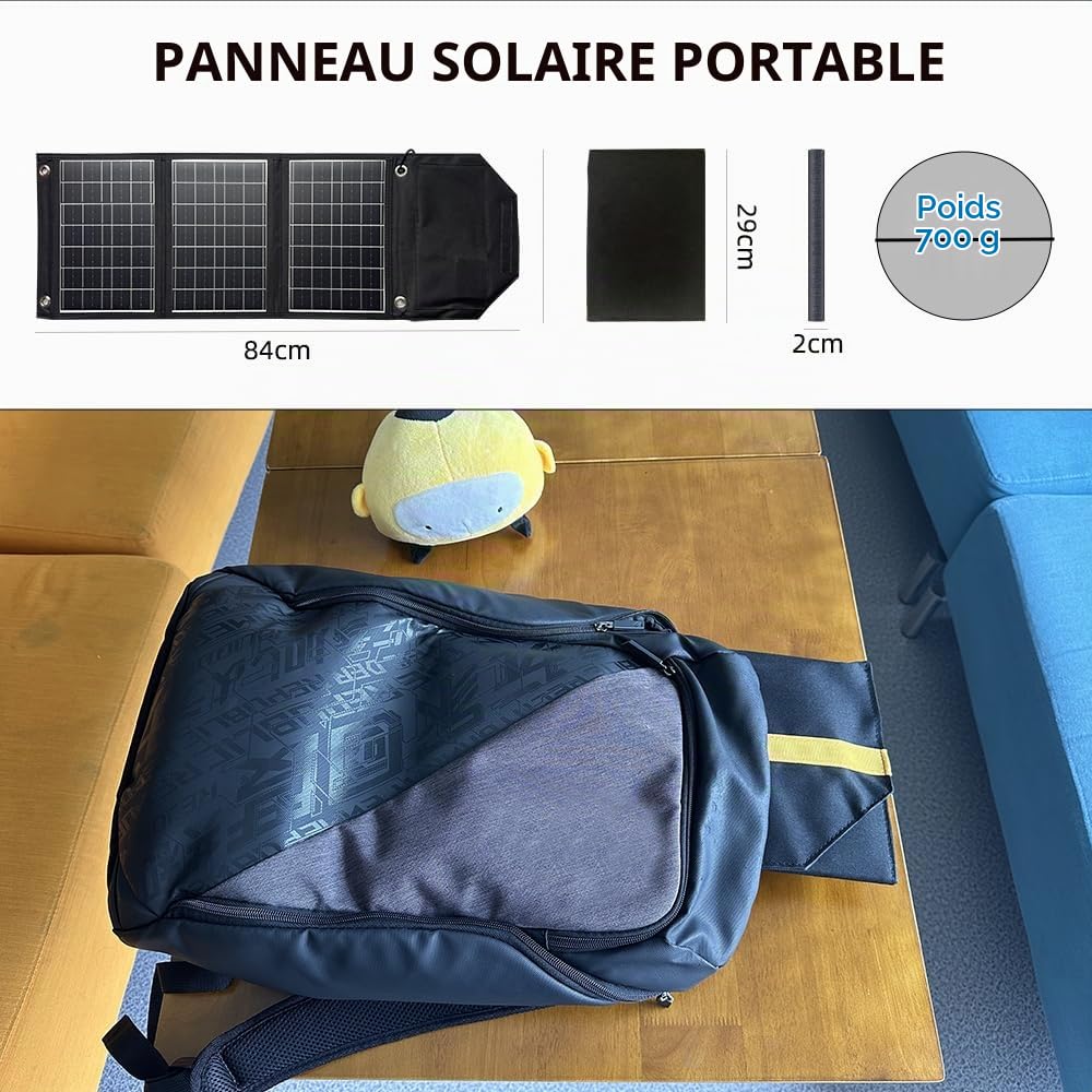 Chargeur de Panneau Solaire Pliant 45W avec téléphone USB-C et USB-A, Alimentation, Tablette QC3.0 Sortie - Camping, Marche, Sac à Dos Voyage imperméable