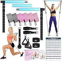 Vista 1 de Kit de barra de pilates con bandas de resistencia, barra multifuncional de yoga y pilates con hebilla de ajuste de metal resistente, kit de barra