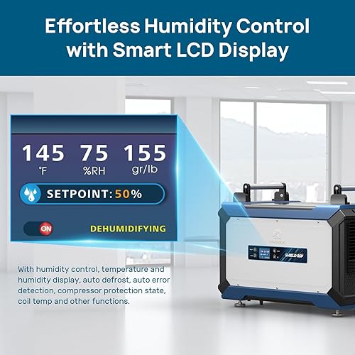 Miniatura 8 de ARGENDON Deshumidificador comercial de 180 pintas con bomba para espacio de arrastre, unidad de daños por agua de la industria para un gran espacio