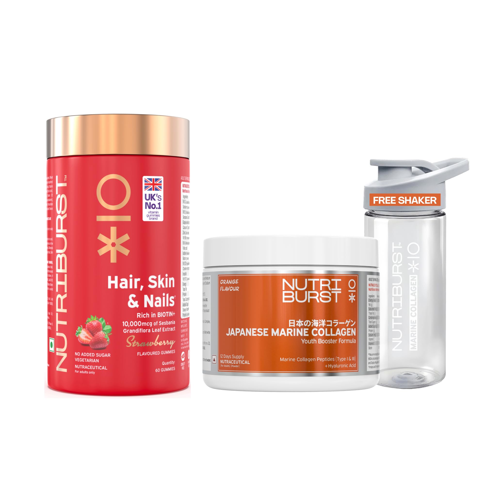 Nutriburst Japanese Marine Collagen Powder orange + Biotin Gummies for Healthy Hair, Skin and Nails | Combo for Men and Women-image-13
