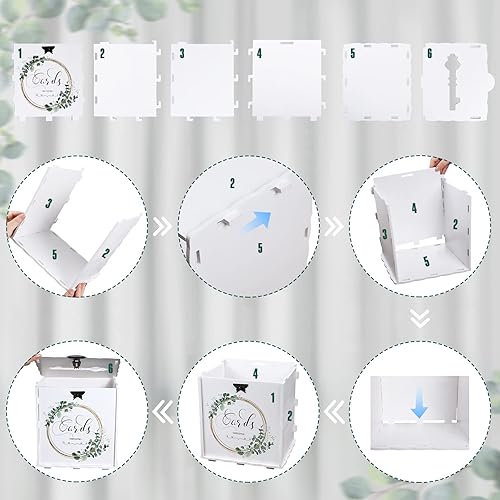 Miniatura 7 de Bucherry Caja de tarjetas de boda con candado, sobre de madera blanca, caja de dinero para recepción, aniversario, graduación, decoración de fiesta