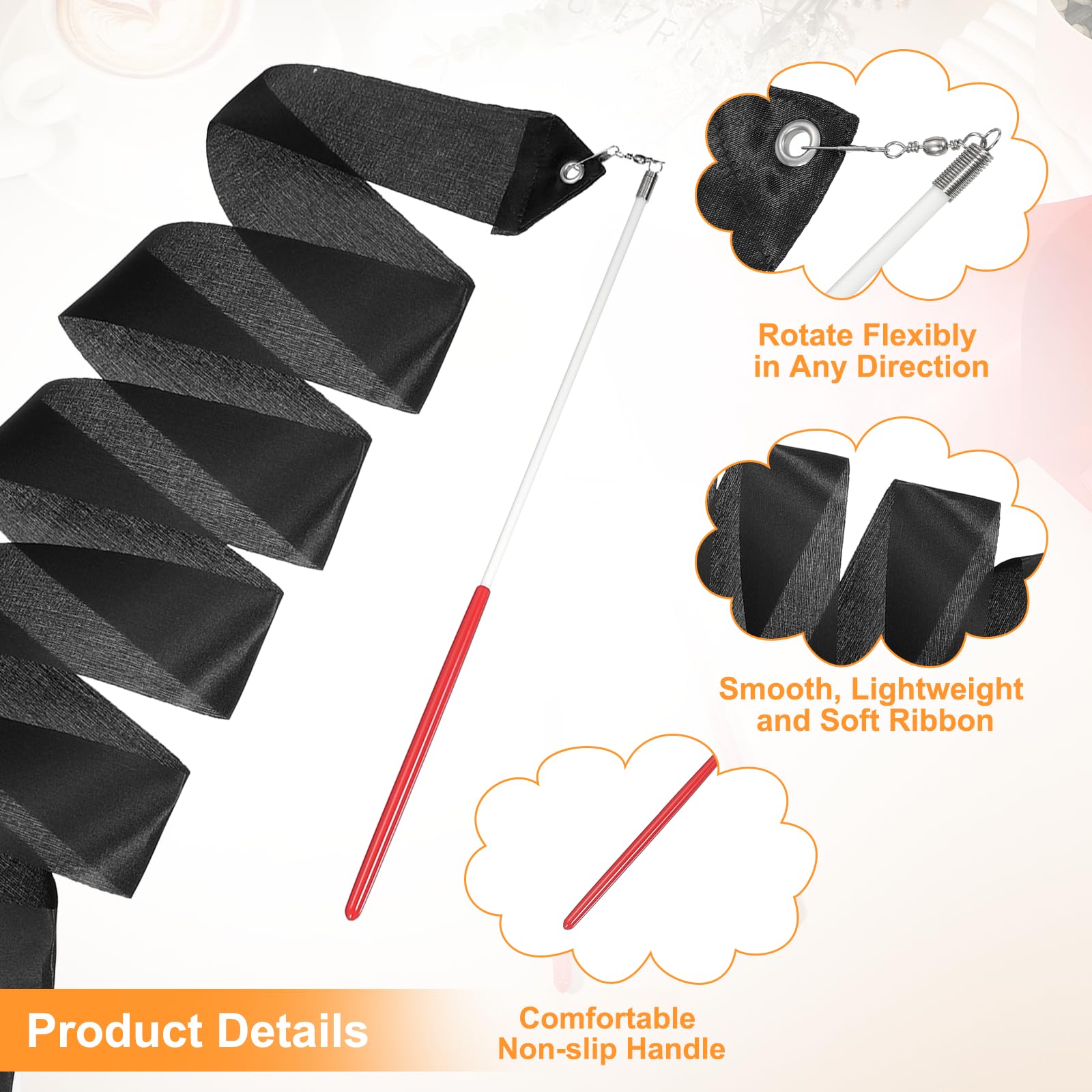 QUARKZMAN 2 Pcs Rubans De Danse, 78.7" Rubans De Gymnastique Rythmique Streamers pour Danseurs Wand Rubans Tournoyants pour Danse Artistique Entrainement De Gymnastique, Black