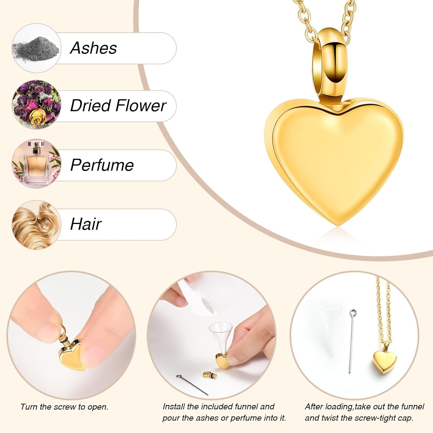 Oinsi Tiny Glass Heart Urn Necklace For Ashes For Women Girls Fashion Stainless Steel Cremation Jewelry Holder Keepskae Memroial Pendant Necklace - Image 6