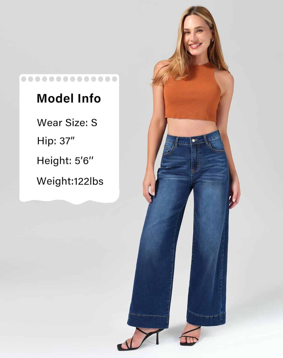 roswear Women’s Wide Leg Jeans Casual High Waisted Stretchy Baggy Loose Long Trouser Jeans