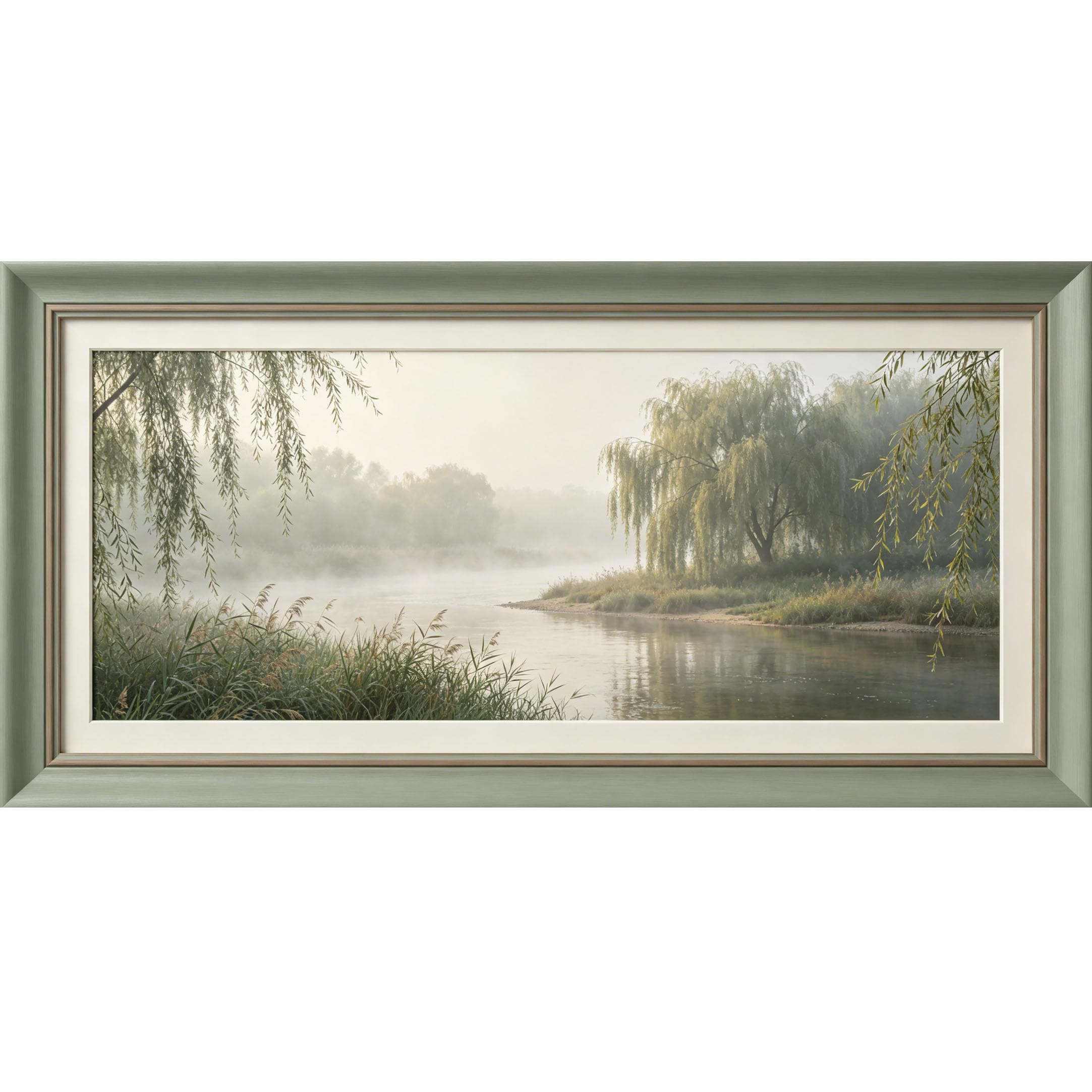 Agglomerix 3D Framed Wall Art Misty Lake Willow Tree Landscape Nature Scene Large Size SelfAdhesive Removable Wall Decor Prints Artwork for Living Room Bedroom Office