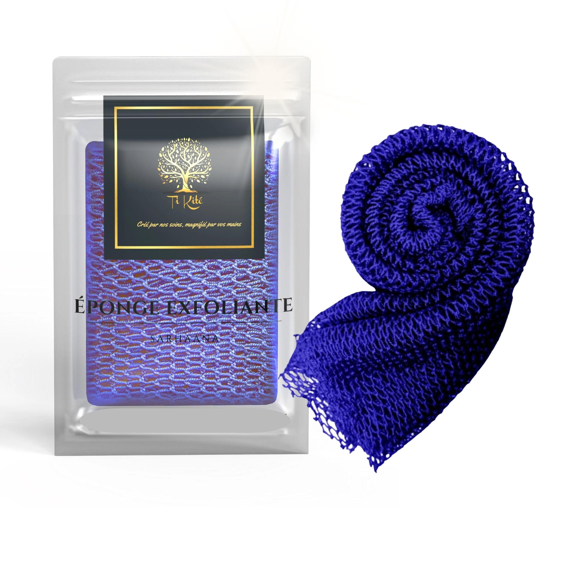 Sarhaana african net sponge XL, afrikanischer netzschwamm, Djampe, afrikanisches Duschnetz, Badeschwamm, peelinghandschuh, Toilettenblume, Körperpeeling (Dunkelblau)