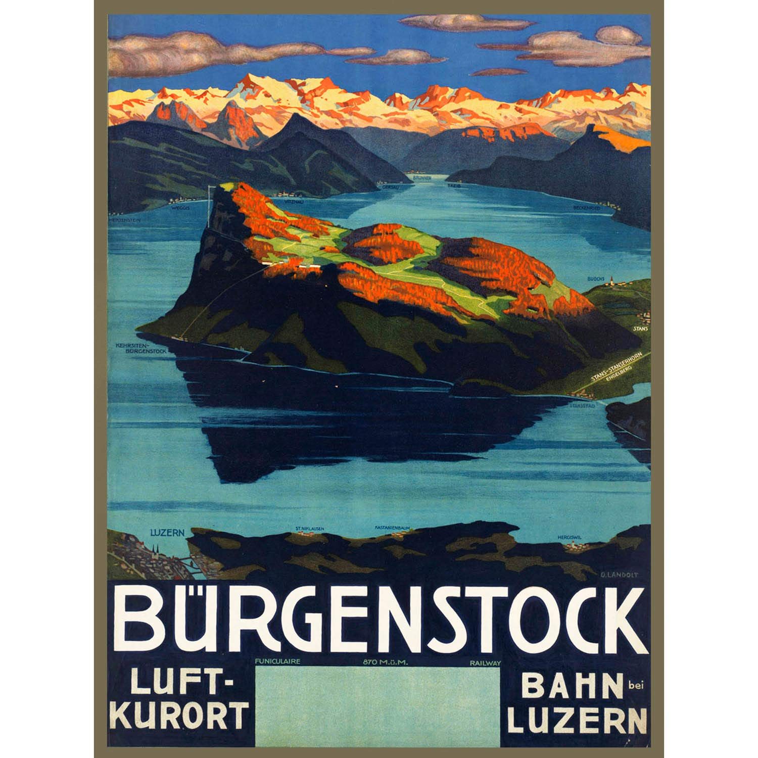 Wee Blue Coo Travel Burgenstock Mountain Switzerland Lake Lucerne Alps Poster 30X40 Cm 12X16 In Print Bb7463B
