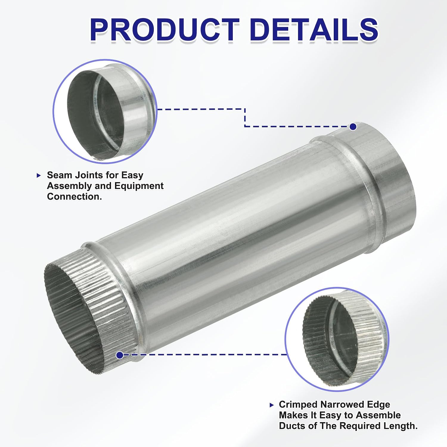 PATIKIL 4 x 12 Inch Round Dryer Duct, 2PCS Galvanized Steel Crimped Straight Air Vent Duct Extension Coupler Pipe Adapter Connector for HVAC Dryer Hood Ventilation Chimney, Silver