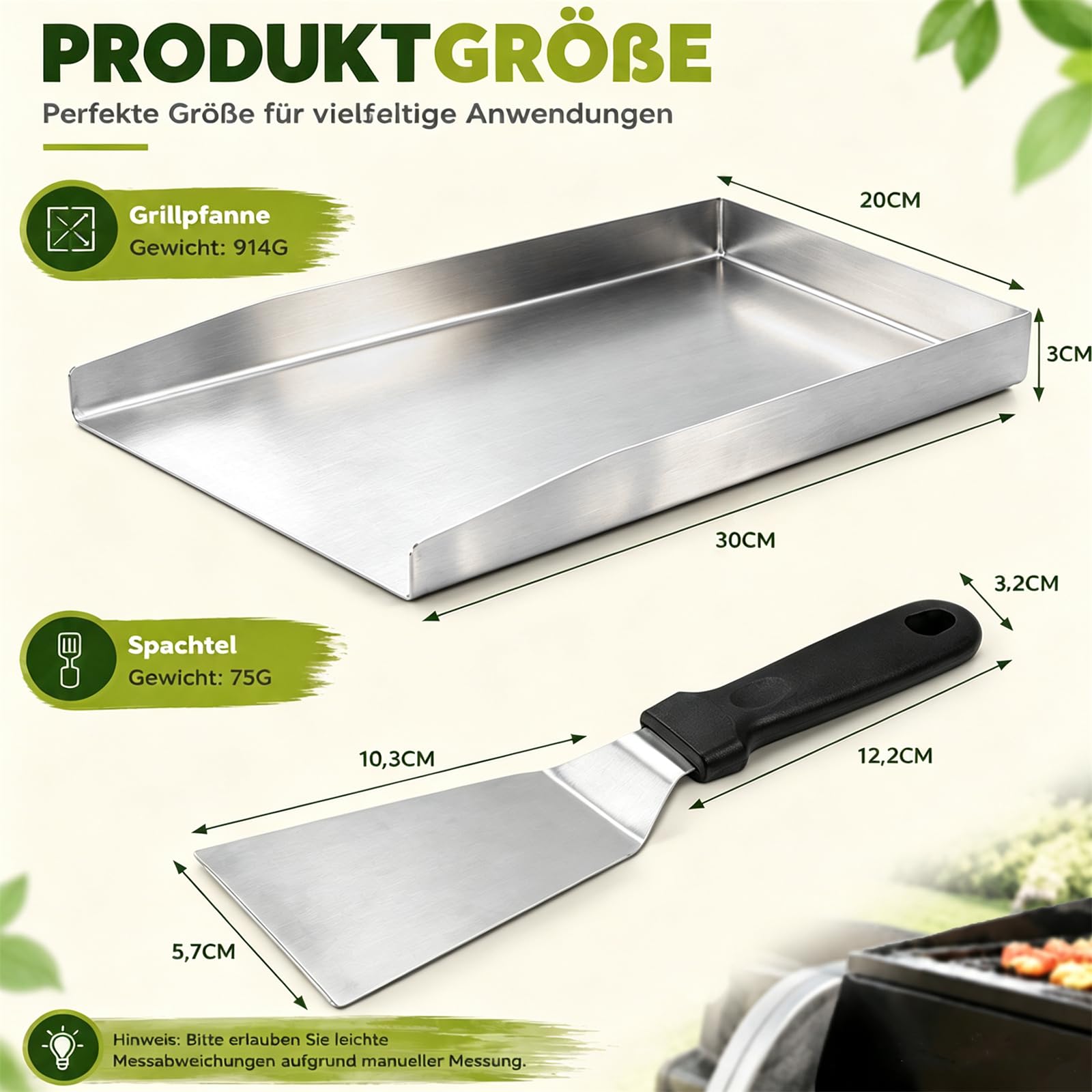 Nifogo Piastra per Barbecue 30 x 20 cm con 1 Spatole