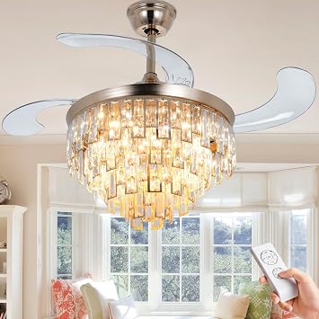 42" Luxury Gold Crystal Chandelier Ceiling Fan with Light and Remote