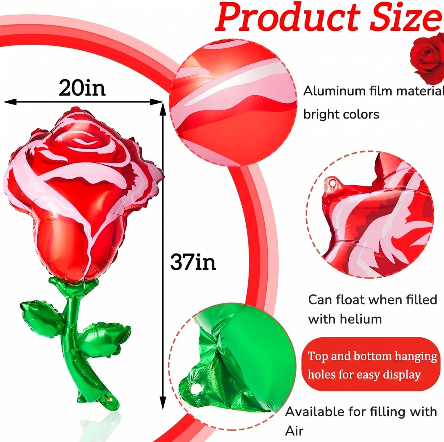 Gejoy 6 Pcs 37'' Giant Red Rose Foil Balloons, Romantic Party Decorations image 2