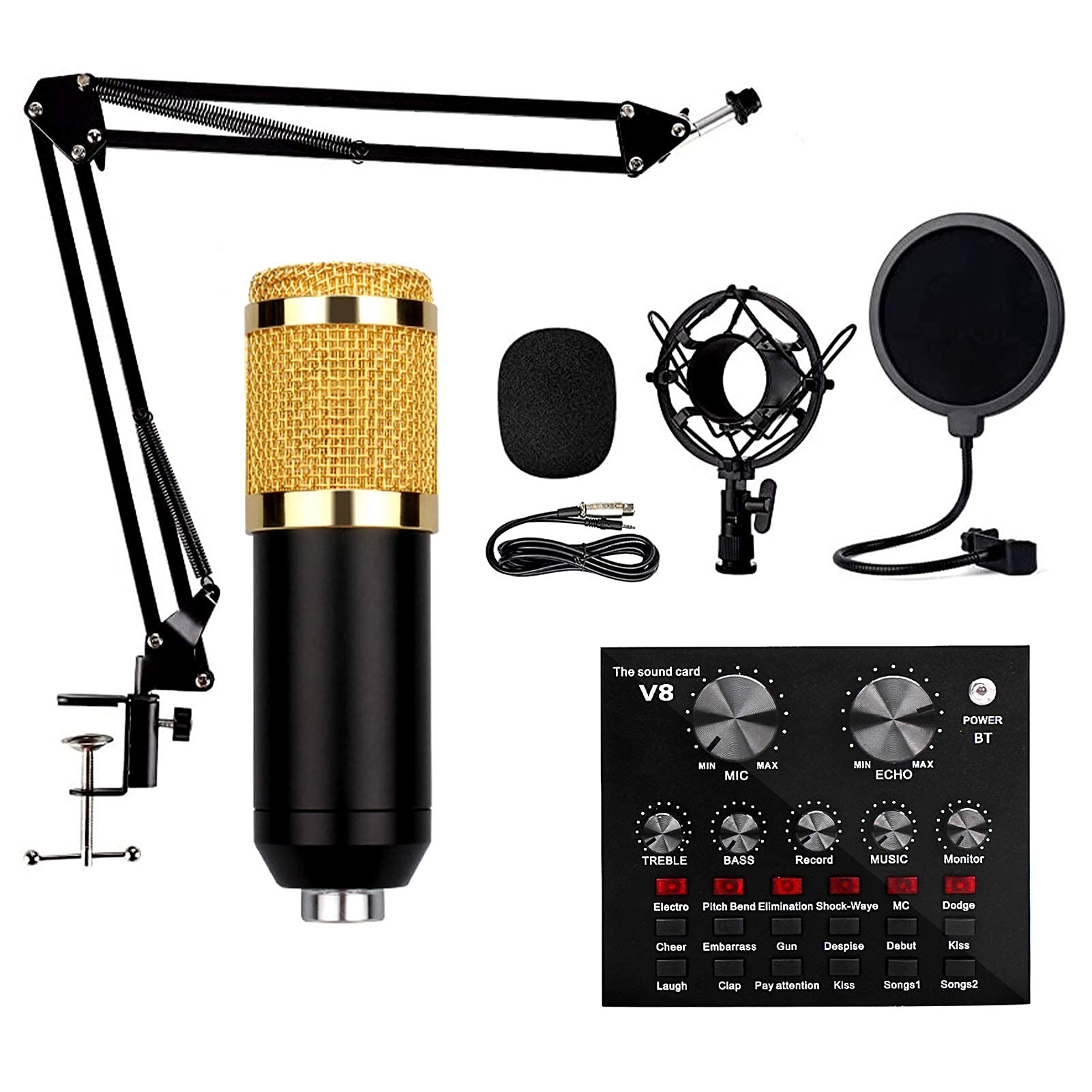WFOM Professional Recording Studio Equipment BM800 Metal Microphone Set V8 Live Sound Card Set Low N