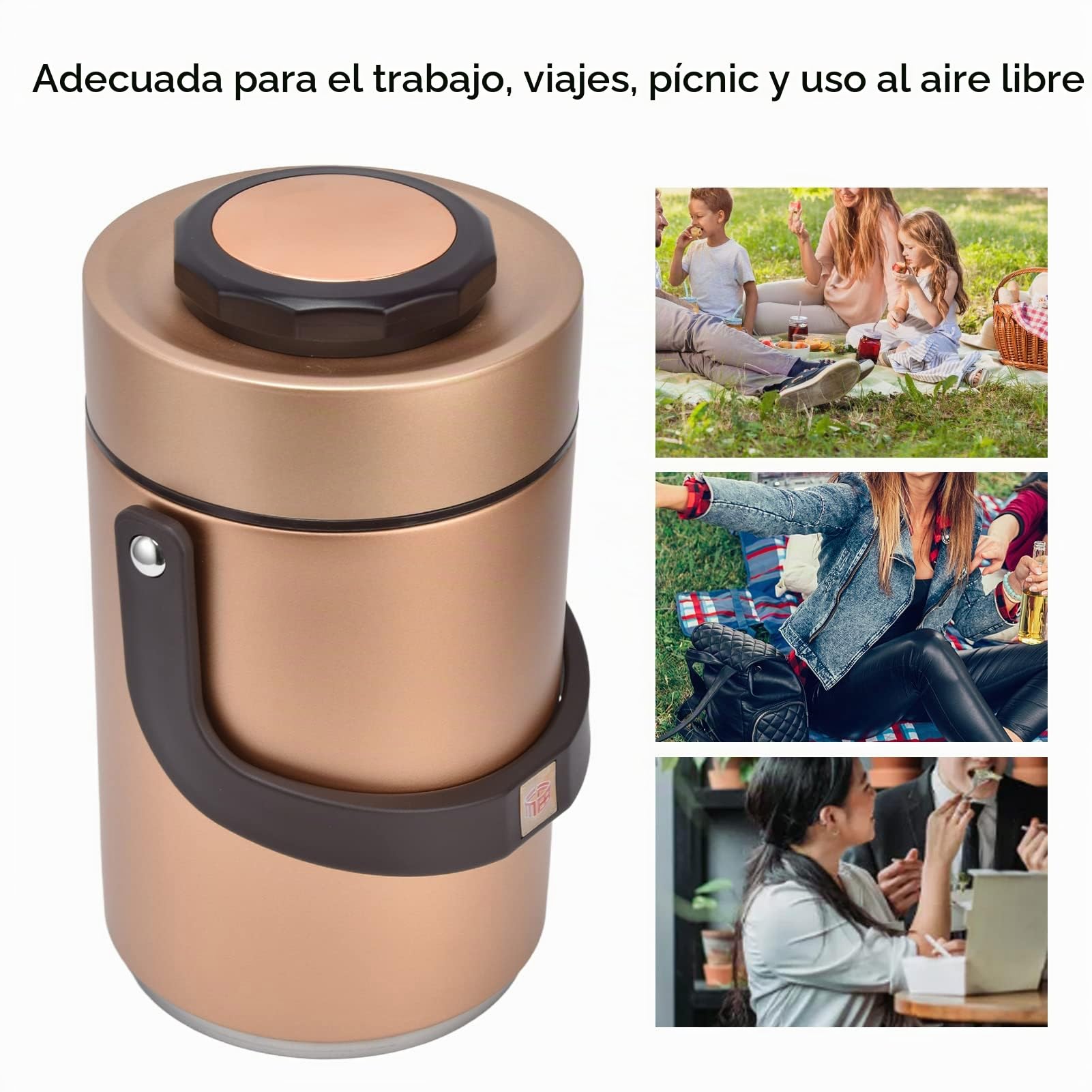 Jenngaoo Tarro de Comida Bento Box al Vacío de 2300ml, Termo de Almuerzo Aislado al Vacío de Acero Inoxidable 304 de 3 Niveles, Contenedor de Almuerzo para Adultos para Comida Fría o Caliente(Oro)