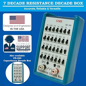 GME RD-300 Resistance Substitution Decade Box, 7 Decades Range, 1 to 11M, 1% Accuracy, 1-Watt Rated resistors, Designed in The USA
