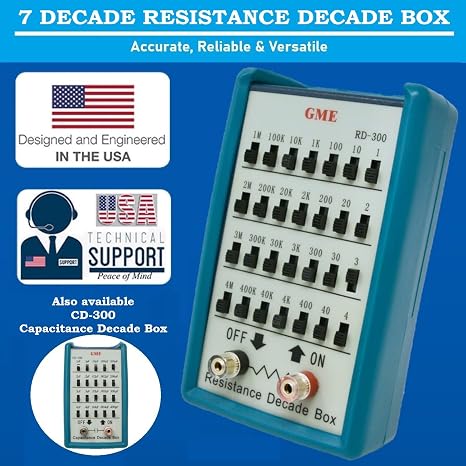 GME RD-300 Resistance Substitution Decade Box, 7 Decades Range, 1 to 11M, 1% Accuracy, 1-Watt Rated resistors, Designed in The USA