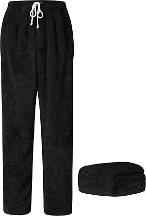Cromoncent Mens Fuzzy Plush Pajama Pants, Fleece Fluffy Pj Pants for Men, Warm Winter Cozy Lounge Sleepwear Bottoms, XS-4XL